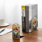 Decorative Bookends Floral Painting Gnome Flowers Kids Wood Bookends 2 Pcs Book Stoppers for Shelves Desk Non-Skid Modern Bookends for Office Kitchen School