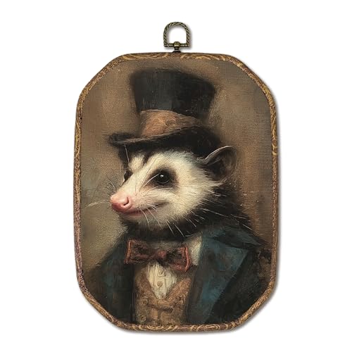 Hxlac Vintage Opossum Rectangular Wall Art Framed, Dark Moody Opossum Rectangular Wall Decor, Rustic Farm Animal Hanging Canvas Prints Wall Sculptures for Home Living Room Bedroom Decor, 7.1x10.2 Inch - color: victorian opossum-1