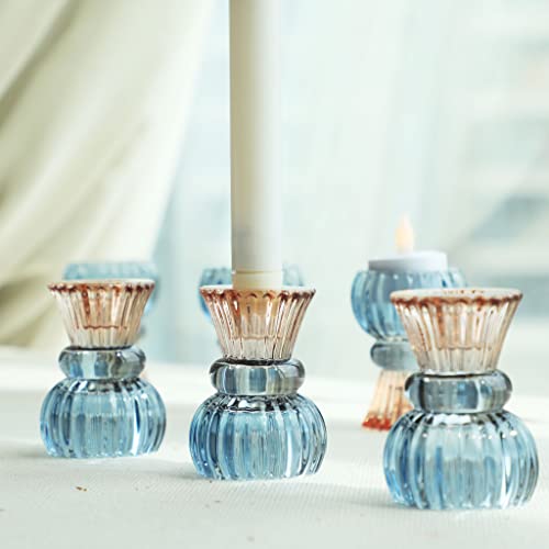 Set of 6 Glass Candle Holders Taper Candlestick Holders 2 in 1 Tealight Holders for Wedding Date Home Decoration 8cm Hight - color: Glass-clear, size: 6 Pack