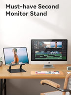tounee Tablet Holder Stand, Dual Rod Adjustable Aluminum Desktop Stand, Compatible with 4.7-16.9" iPads, Surface Tablets, Portable Monitor, Kindle and More (Black) - color: Black