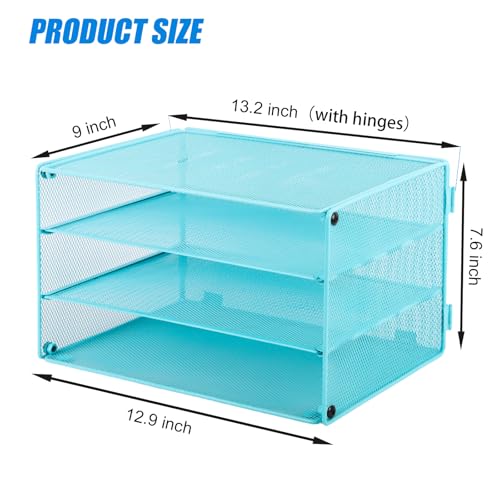 EASEPRES Paper Organizer Tray, 3 Tier Mesh Desk File Organizer Letter Sorter Holder for Home Office, Blue - color: 3 Tier Blue