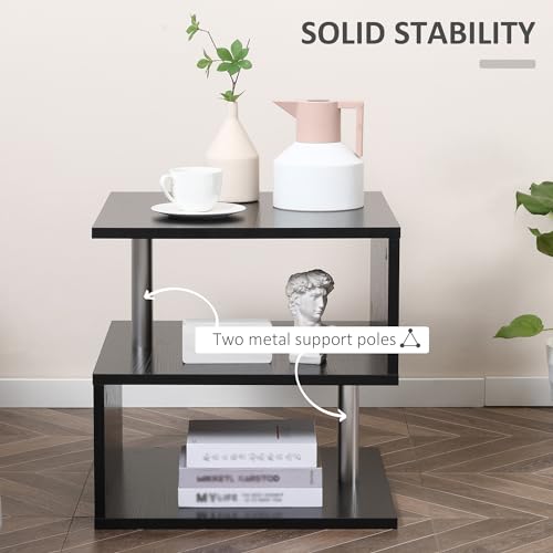 HOMCOM 20" Modern End Table, Accent Side Table, S-Shaped Coffee Table with Storage Shelf and Steel Poles, Black - color: Black