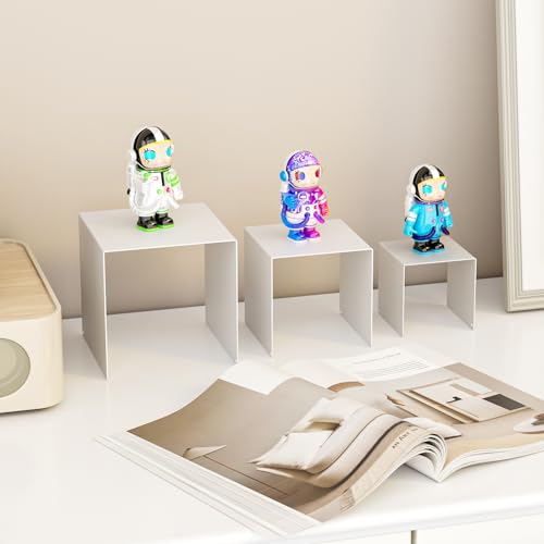 Matte Metal Display Stand,6 Pcs 2 Set Display Risers for Display, Metal Rectangular Display Shelf for Showcase, Dessert, Toys, Perfume (White, 3''x4''x5) - color: White, size: 3''x4''x5"
