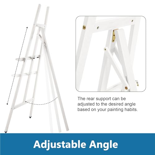 A - Frame Wooden Display Easel - Adjustable Lyre Beechwood Studio Easel Stand Holding Canvas Up to 90", Inclinable Artist Floor Painting Easel for Artwork Painting, White - color: White