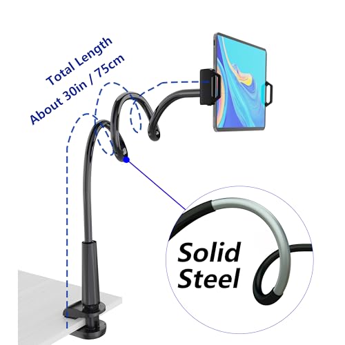 Tablet Stand Holder, Mount Holder Clip with Grip Flexible Long Arm Gooseneck Compatible with ipad iPhone/Nintendo Switch/Samsung Galaxy Tabs/Amazon Kindle Fire HD - Black - color: Black