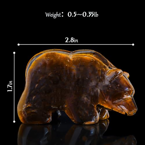 3" Red Yellow Tiger Eye Crystal Bear Figurine Gifts for Hand Carved, Gemstone for Office Bear Statues Home Decor - color: Yellow Tiger Eye