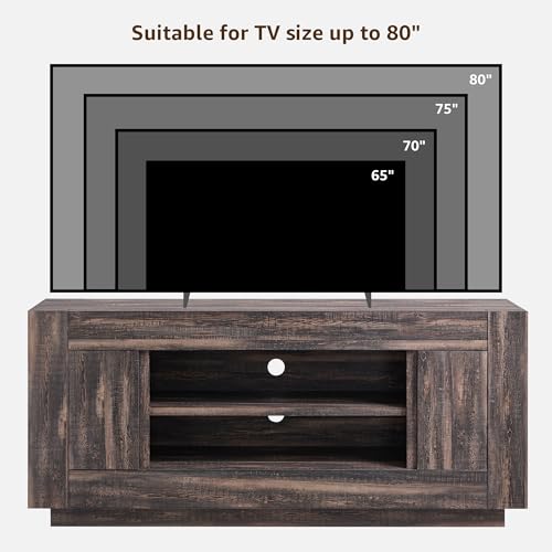 OKD Modern 70" TV Stand, Entertainment Center for TVs Up to 80", Media Console with Large Open Storage & Side Cabinets, Thick Wood Design for Living Room, Dark Rustic Oak - color: Dark Rustic Oak