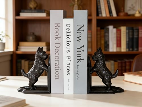 1 Pair Dog Book Ends Dog Decorative Bookends for Shelf Vintage Cast Iron Book Ends for Heavy Books for Home, Office （Iron Dog-B） - color: Iron Dog-b