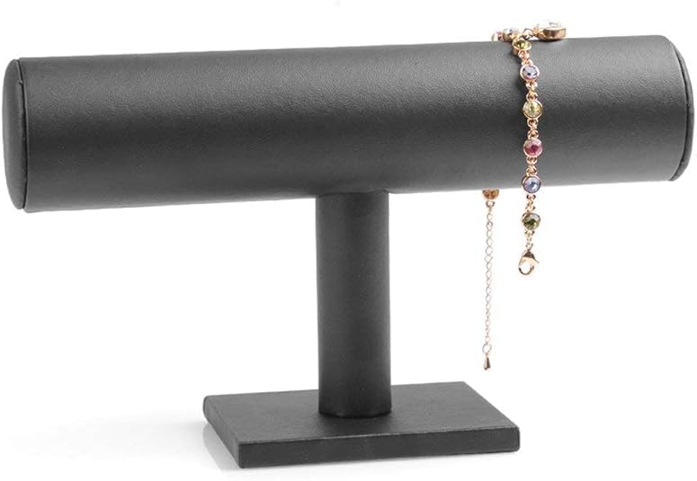 ChezMax Necklace Jewelry Display Jewelry Stand Hovering T-Bar Bracelet Holder for Home Organization - color: B-Black Leatherette-2PCS