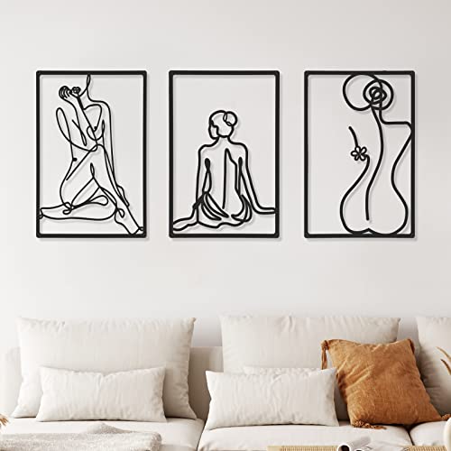 CHENGU 3 Pieces Metal Minimalist Abstract Woman Wall Art Line Drawing Wall Art Decor Single Line Female Home Hanging for Kitchen Bathroom Living Room - style: Body Style