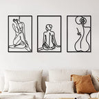 CHENGU 3 Pieces Metal Minimalist Abstract Woman Wall Art Line Drawing Wall Art Decor Single Line Female Home Hanging for Kitchen Bathroom Living Room - style: Body Style