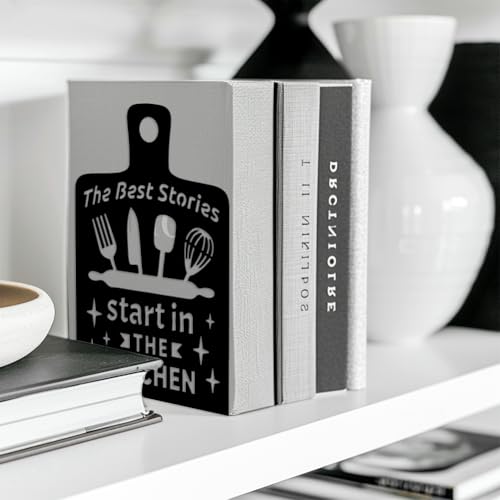 Peacoblue Metal Bookends for Shelves, Modern Decorative Heavy Duty Study Book Support Stoppers for Office, Desk, Shelf, Room 5.3"x4.3"x7.9" Cast Iron Simple Tall Bookends, 1 Pair (Cutting Board) - style: Cutting Board