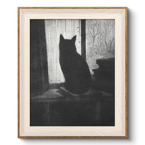 VIYYIEA Framed Wall Art for Living Room, Black Cat Canvas Prints, Vintage Home Decor, Animals Painting Picture, Bathroom Wall Decor Gifts for Friends or Family -【Lonely Cat】-(12L x 10W) - color: Animals-【Lonely Cat】, size: 12"L x 10"W