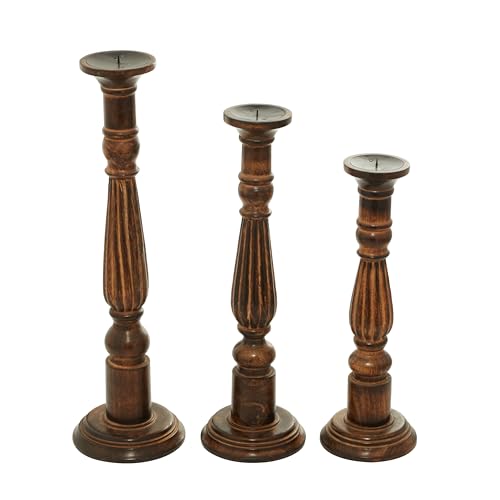 Deco 79 Mango Wood Decorative Candle Holder Tall Turned Candle Stand, Set of 3 Candlestick Holder 24", 21", 18"H, Brown - color: Brown, size: Set of 3 24", 21", 18"H