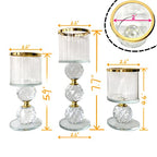 Glass Candle Holders Set of 3,Gold Pillar Candlestick,Crystal Candle Holder for Table Centerpiece Wedding Home Decor