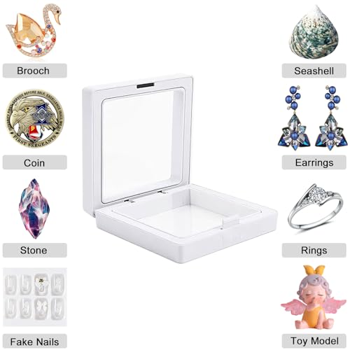 3D Floating Frame with Stand, Challenge Coin Display Holder, 4 Pack Floating Display, 2.75"x2.75" Gift Packing Frame (White) - color: White