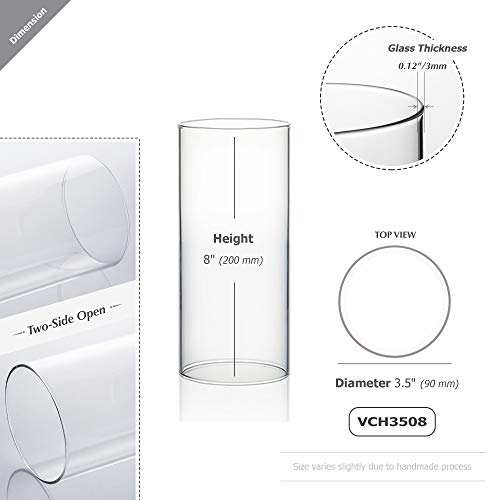 WGVI Hurricane Candle Holder Sleeve, Wide 3.5", Height 8", Clear Glass Cylinder Candleholder, Chimney Tube, Open Ended Candle Shade, 1 Piece - size: 3.5"x8"H