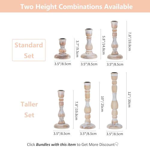NUPTIO Rustic Candlestick Holders for Decor: Set of 6 Wood Taper Candles Holder - Vintage Candle Stick Tapered Holders for Fall Christmas Party Holiday Home Table Centerpiece - size: Standard Set