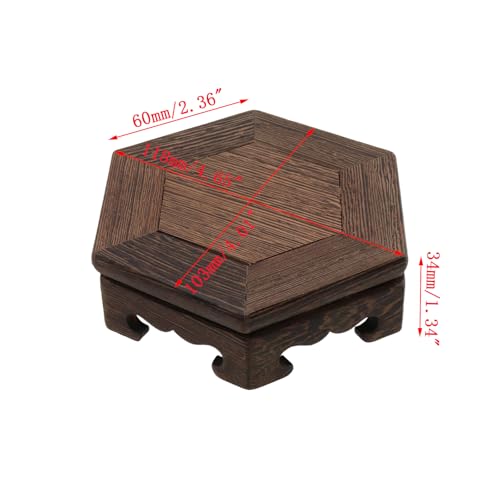 Wooden Display Stand Base 4.65" x 4.65" Wood Carved Craft Pedestal Traditional Wooden Base Oriental Antique Display Riser Hexagon Pedestal Stands for Vase Crystal Ball Teapot Stone Flower Pot - size: Hexagon, 4.65" x 4.65"