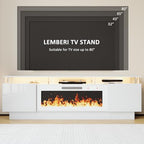 LEMBERI 70" Fireplace TV Stand for TVs up to 80 Inches with White 36'' Electric Fireplace & Remote, Modern Entertainment Center with LED Light,Woodeen TV Console for Living Room, 8 Acrylic Posts, Wht - color: White With White Fireplace (Acrylic Posts), si