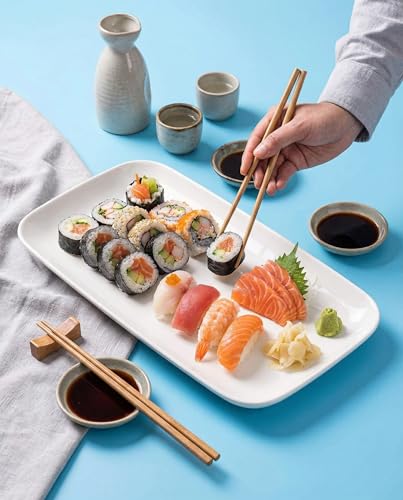 DELLING Large Serving Platter Set of 3, 16/14/12 Inch Porcelain Serving Trays for Party - White Ceramic Rectangular Platters for Entertaining, Appetizer Fruit Tray for Mother's Day Shower Dinner - color: White, size: 16 x 9.5 inch, 14 x 8.1 inch, 12 x 7.1