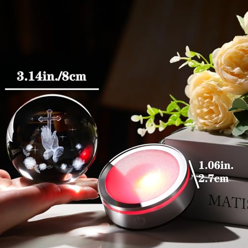 Arikyrist 3.15in. 3D Cross with Praying Hands Crystal Religious Gifts for Women Men, Crystal Ball Engraved Hands Holding A Cross Christian Figurine Paperweight with LED Light Base for Decoration - color: Cross