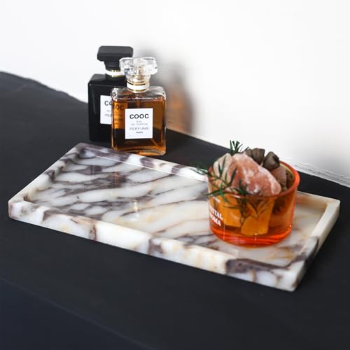 100% Natural Luxury Calaccata Viola Marble Small Hand Towel Tray Holder Organizer, Makeup Bathroom Holder - color: Viola-rectangle-10"x5"x0.7"