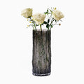9.8 Inch Black Glass Vase, Glacier Glass Flower Vase, Boho Cylinder Ribbed Vase for Centerpiece, Living Room, Kitchen, Bookshelf, Dinner Table