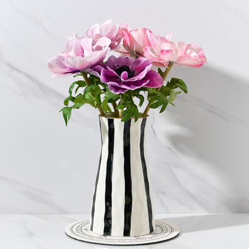 SIDUCAL Elegant Black and White Striped Ceramic Vase – Modern Home Décor Flower Vase for Living Room, Office, Dining Room, Shelf, Entryway, Wedding, Table - color: Black and White Stripes