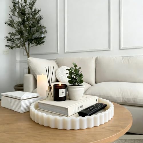 11" Round Resin Tray for Coffee Table Decor, Small Round Decorative Serving Trays, Farmhouse Trays for Decor Home Living Dining Room Kitchen Island Tabletop Entryway Table, Milky White - color: Milky White