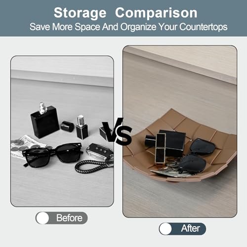 Valet Tray PU Leather Key Holder Bowl for Men and Women Entryway Table Nightstand Catchall Storage Organizer Tray for Wallet, Keys, Jewelry, Coins - Coffee, 9.8" L x 9.8" W x 2" H - color: Coffee