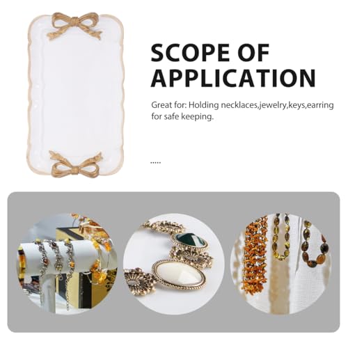 Kichvoe Retro Bowknot Jewelry Tray 7.87X4.72X0.78In Decorative Dessert Plate for Rings Necklaces Earrings Keys Holder Home Decor Cafe Display