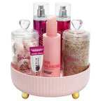 Paris Hilton 360° Rotating Makeup Organizer Tray, Large Capacity for Skincare & Beauty Essentials, Fluted Design with Gold Accents, 8.75-Inch, Pink - style: Organizer Tray