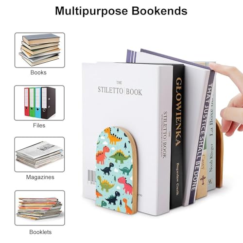 Cute Funny Dinosaurs Mint Green Cute Cartoon Bookends 1 Pair, Book Ends for Shelves, Bookshelf Dividers Books Organizer for Office Home Bookstore - color: Picture(457)