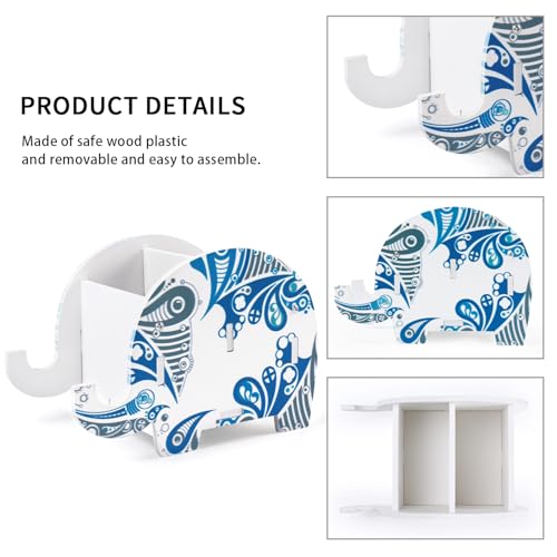 MOKANI Pen Pencil Holder for Desk Cute Elephant Gifts Desk Organizer Marker Makeup Brush Holders Workspace Organizers Office Decor Accessories with Phone Stand Christmas Gifts For Women Men Adults - color: C: Glacial Elephant