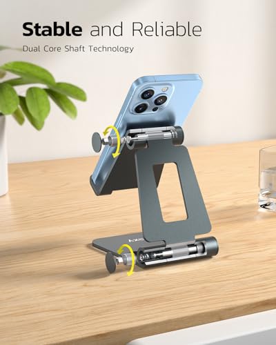 Nulaxy Dual Folding Cell Phone Stand, Fully Adjustable Foldable Desktop Phone Holder Cradle Dock Compatible with iPhone 17 16 15 14 13 12 11 Pro Max Xs Xr X 8, Nintendo Switch, All Phones - Gray - color: D-Grey