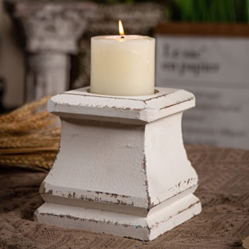 Shabby Farmhouse Wooden Pillar Candle Holders,Handmade Square White Candle Holder,Rustic Candle Holder for Pillar Candle, Small Candle Holders for Table Centerpiece Holiday Wedding Home Decoration