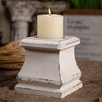 Shabby Farmhouse Wooden Pillar Candle Holders,Handmade Square White Candle Holder,Rustic Candle Holder for Pillar Candle, Small Candle Holders for Table Centerpiece Holiday Wedding Home Decoration