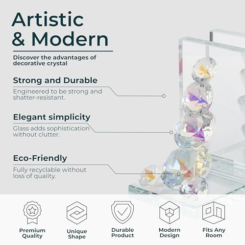 Set of 2 Crystal Diamonds Decorative Bookends – Heavy Duty Modern Shelf Decor Accents with Elegant Geometric Design – Glass Office & Home Decor – 7", Clear & Frosted