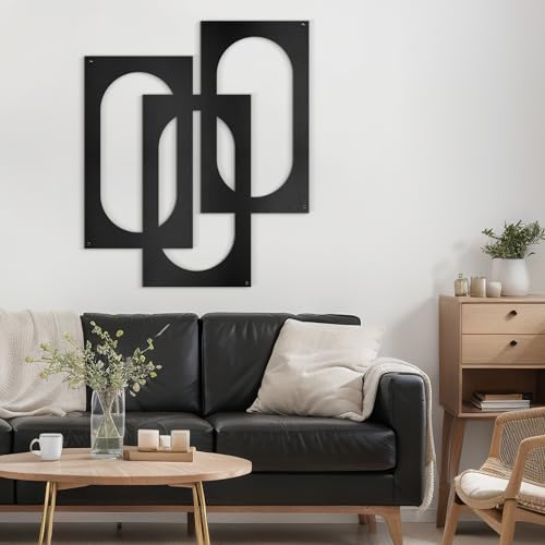 SIGNLEADER Metal Wall Decor Interlocking Abstract Geometric Minimalist Modern Luxury Wall Sculpture Hangings 3D Statue Home Decoration for Living Room, Bedroom, Bathroom, Kitchen, Fireplace, Office - 18" Black - color: Gry29-2405-m29, size: 18" Black