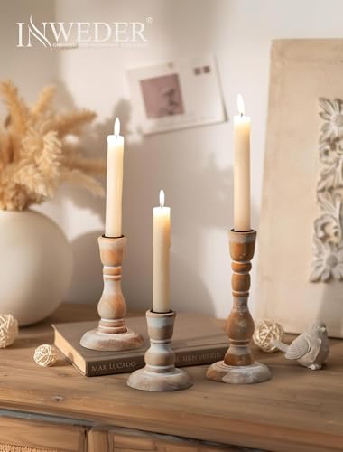 Wooden Candlestick Holders Rustic: Farmhouse Wood Taper Candle Holders Boho Candle Sticks Holder Fall Decor for Dinning Table Mantle Party Holiday Christmas Wedding Home Set of 6 - size: 3.7"/5.8"/7.8" H - 6Pcs