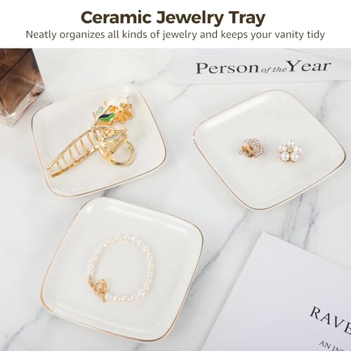 OMISTAR 12 PCS Ceramic Jewelry Tray, 4.5 Inch Ceramic Jewelry Dish Ring Dish, Small Trinket Tray Plate for Necklace, Earring, Bracelet, Vanity & Desk Top Display
