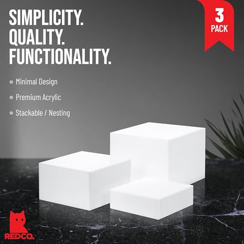 Red Co. Set of 3 Glossy White Acrylic Cube Display Nesting Risers with Hollow Bottoms - color: White, size: 6",7",8" - 1 pack