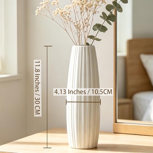 12 Inch White Vase Ceramic Flower Vase, Tall Vases for Pampas Grass, Home Decor, Modern Textured Vases for Living Room Decorations,Table Centerpieces,Shelf,Farmhouse Small Ceramic Vase - style: Shape 7