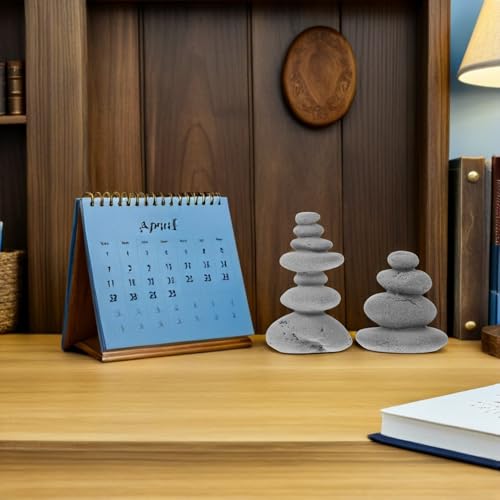 Zerodeko Simulated Stone Stacking Ornaments 2-Piece Miniature Garden Stone Cairn Sculpture for Zen Garden Desk Table Decor Indoor Outdoor Micro Landscape