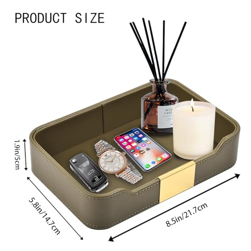 Leather Jewelry Tray Desktop Storage,Luxury Perfume Tray Nightstand Organizer Entryway Decorative Tray,for Jewelry Watch Cosmetics Keys Phone Wallet Home & Office Accessories,Olive Green - color: Olive Green