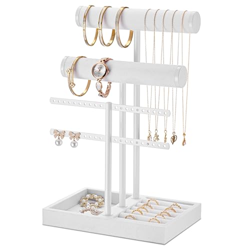 bussdis 3 Tier Bracelet Holder Display - Detachable T Bar Pure White Velvet Bracelet Holder, Jewelry Holder Organizer for Bracelet, Necklace, Earrings, Rings - color: Pure White, size: Standard