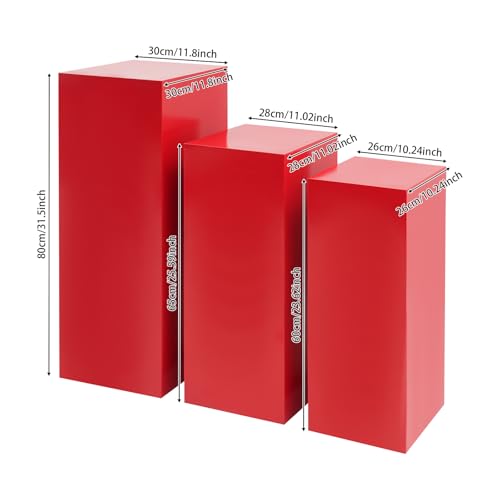 3/6 PCS Square Tall Pedestal Stand Metal Square Pedestal Stand Tall Pedestals Cake Stands for Party Wedding Birthday (Red, 3Pcs) - color: Red, size: 3Pcs