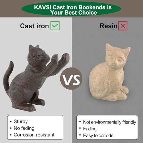 Cat Decorative Bookends, Unique Cast Iron Animal Shape Book Ends to Hold Books Heavy Duty, for Home Library Office Shelf Decoration, Vintage Antique Home Decor