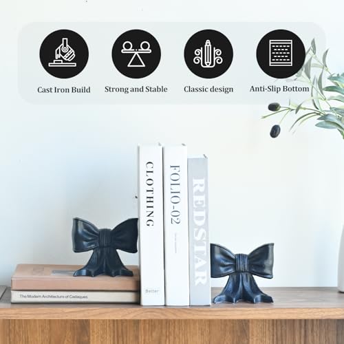 Metal Bookends Set of 2, Heavy Duty Book Ends for Heavy Books, Black Decorative Bookends for Shelves Desk Office Home Decor - color: Black